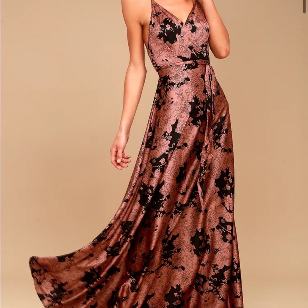 LULUS Rusty Rose Floral Print Satin Maxi Dress (NW/oT)